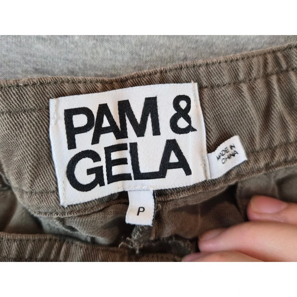 PAM & GELA Pants Womens P‎ Petite Army Green Lace Up Hem Joggers Stretch $225